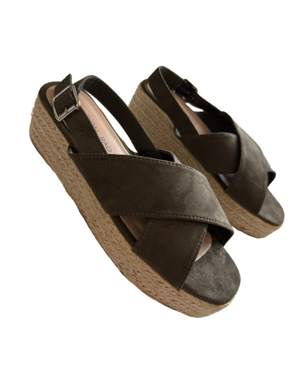 London Rag Espadrilles NEW Green Leather Crossover Straps Sling back Open Toe  8